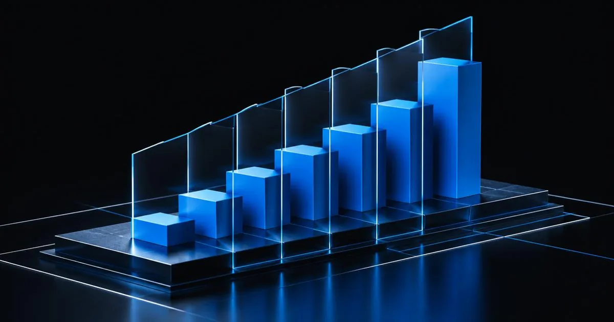 Blocs bleus ascendants et plans géométriques transparents représentant la construction d’un business plan.